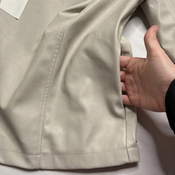 Tahari Open Front Jacket Womens Gray Stone Faux Leather Long Sleeve Pockets Sz M - Picture 11 of 12